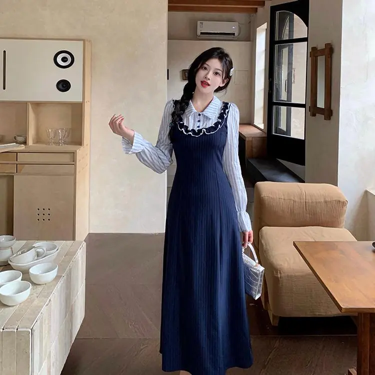YGPRW Long Sleeved Dress Women's Navy Blue-2
