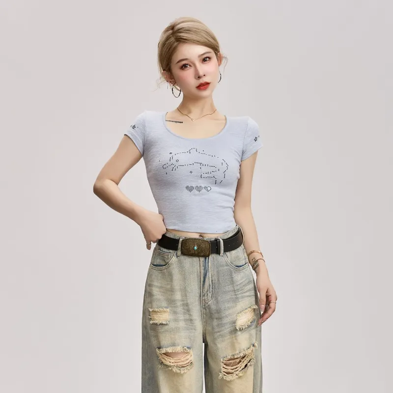 YGPRW T-Shirts Women's Gray Blue-3