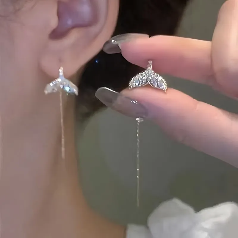 ERXI 925 Silver Needles Drop Earrings Women's-1