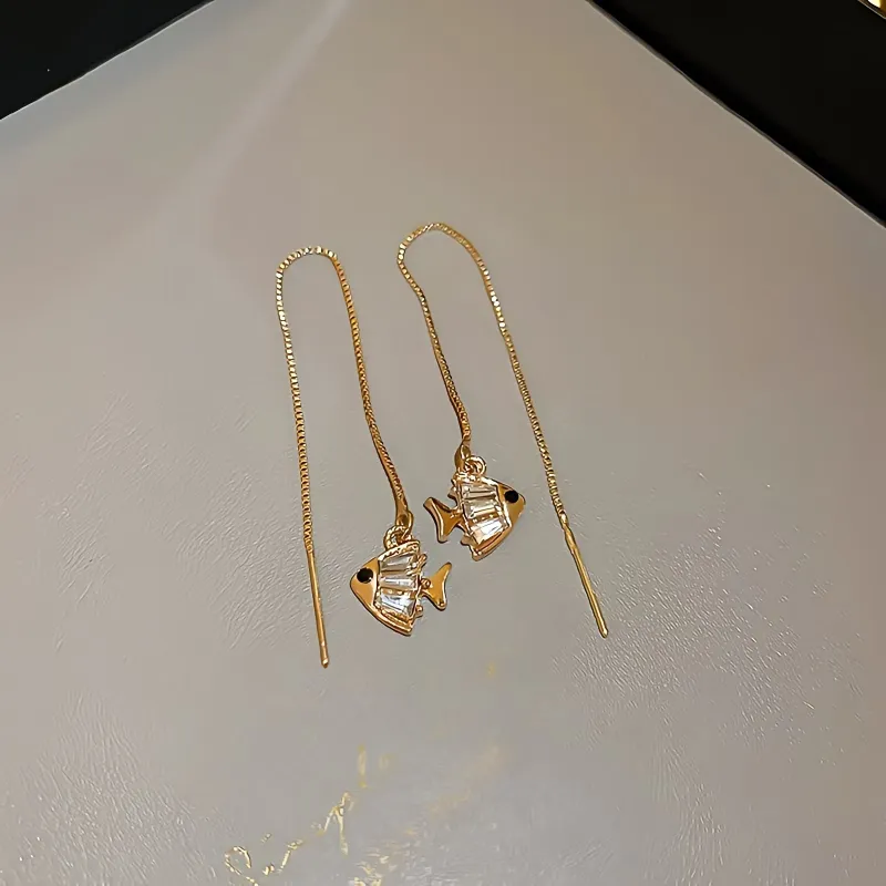 ERXI Zircon 925 Sterling Silver Needle Drop Earrings Women's-4