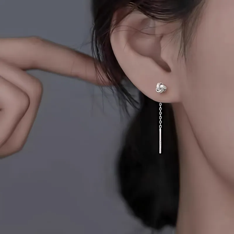 ERXI 925 Silver Needles Drop Earrings Women's-1