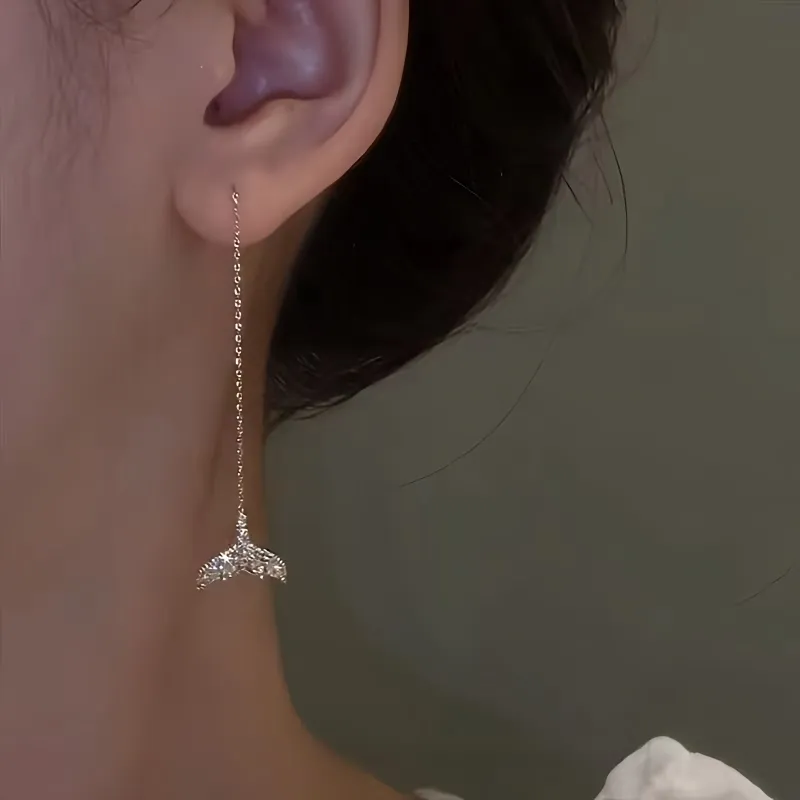 ERXI 925 Silver Needles Drop Earrings Women's-3