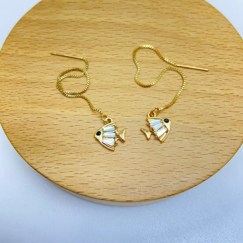ERXI Zircon 925 Sterling Silver Needle Drop Earrings Women's-3