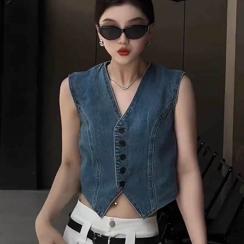 CDAYU Vests Women's Blue Women's Outerwear Fashion/Outerwear Vest/Women's Stylish Vest/Premium/Loose Fit/Elegant/Trendy/Attractive/Vest Loose Fit Effortless Style-4