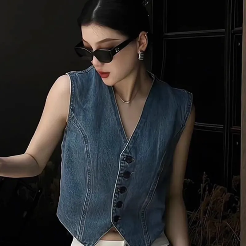 CDAYU Vests Women's Blue Women's Outerwear Fashion/Outerwear Vest/Women's Stylish Vest/Premium/Loose Fit/Elegant/Trendy/Attractive/Vest Loose Fit Effortless Style-5