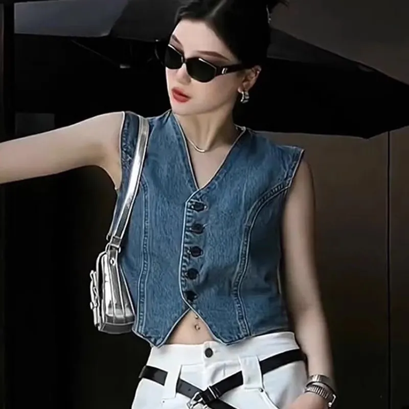 CDAYU Vests Women's Blue Women's Outerwear Fashion/Outerwear Vest/Women's Stylish Vest/Premium/Loose Fit/Elegant/Trendy/Attractive/Vest Loose Fit Effortless Style-3