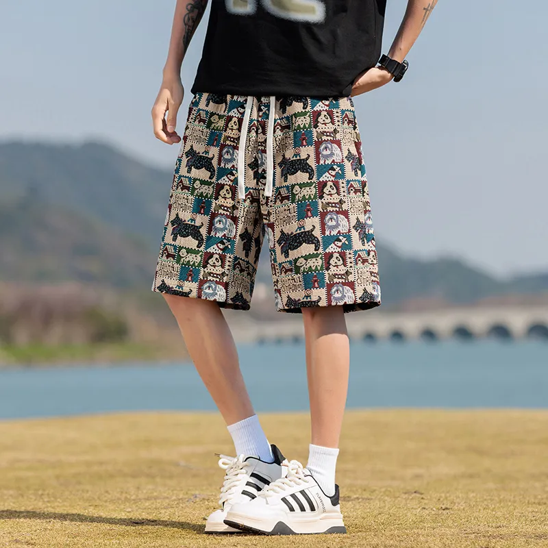 SIFLYTO Casual Shorts Unisex Embroidery Dog-3