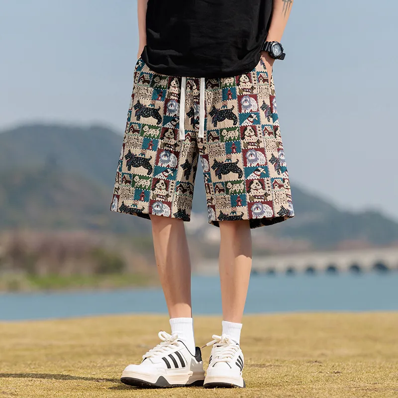 SIFLYTO Casual Shorts Unisex Embroidery Dog-2