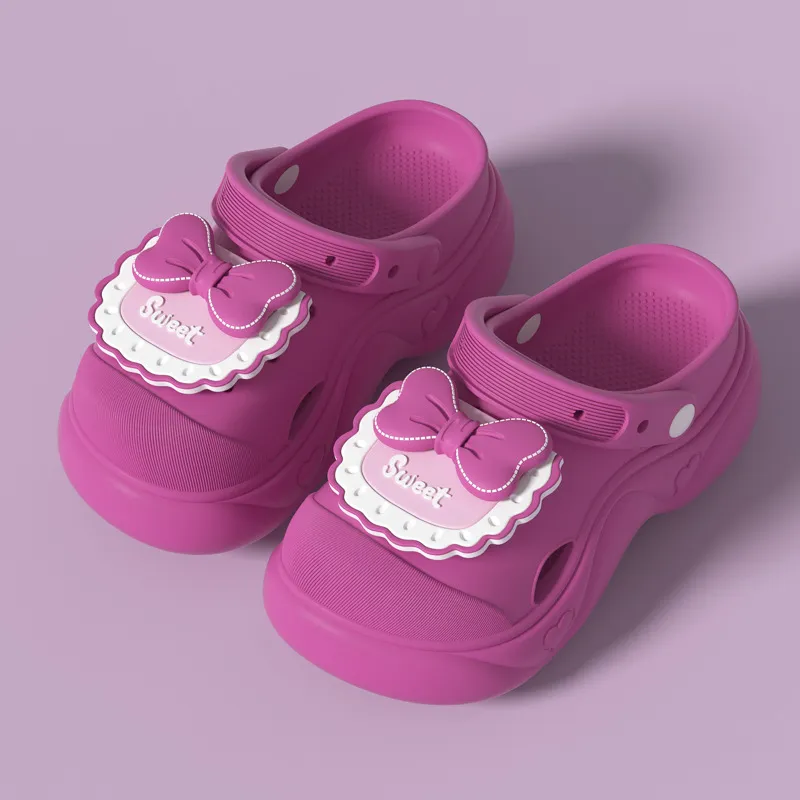 Ming Sheng Bowknot Clogs Summer Platform Height Increasing Squashy And Bouncy Feeling Slip Resistant Cute Slippers-1