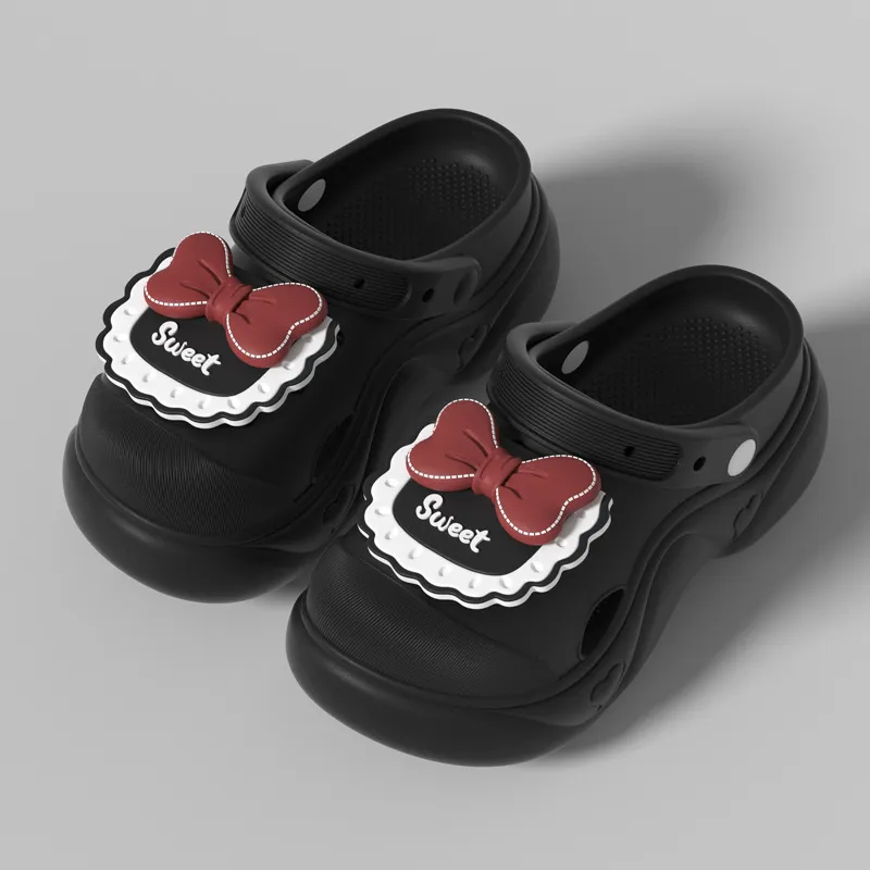 Ming Sheng Bowknot Clogs Summer Platform Height Increasing Squashy And Bouncy Feeling Slip Resistant Cute Slippers-5