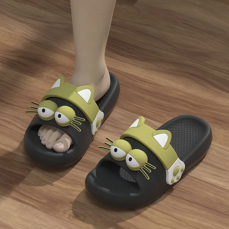 Ming Sheng Cute Kitten Slippers Home Slip Resistant Indoor Squashy And Bouncy Feeling Platform Summer Slippers-2