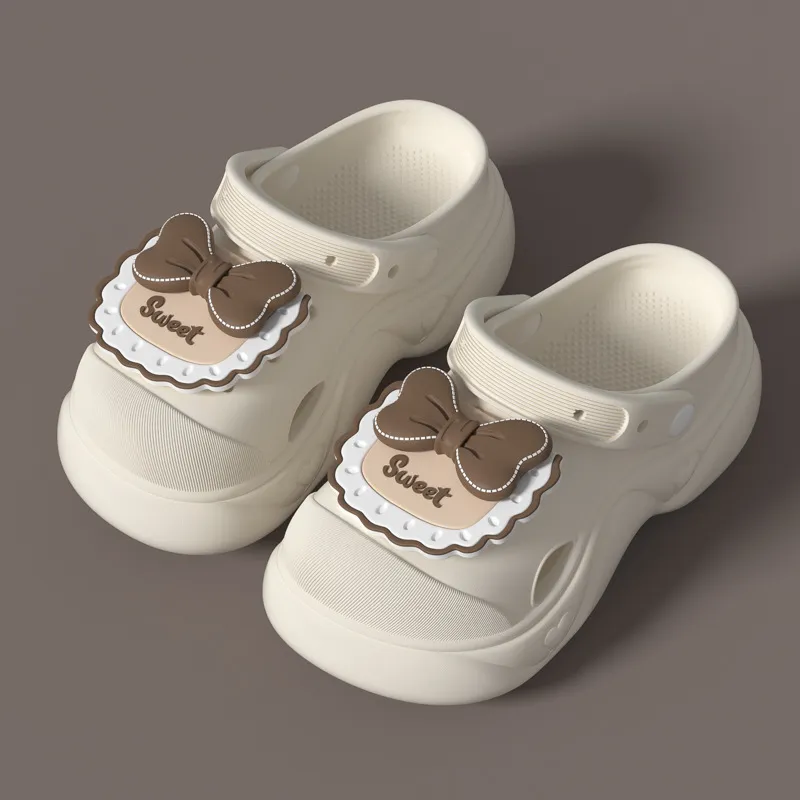 Ming Sheng Bowknot Clogs Summer Platform Height Increasing Squashy And Bouncy Feeling Slip Resistant Cute Slippers-9