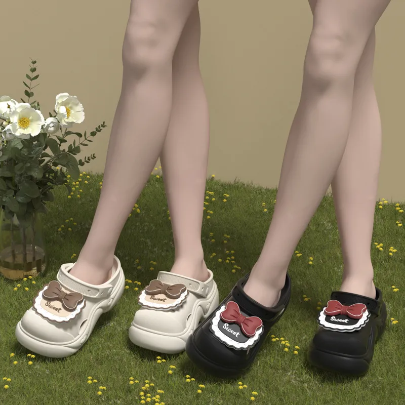 Ming Sheng Bowknot Clogs Summer Platform Height Increasing Squashy And Bouncy Feeling Slip Resistant Cute Slippers-7