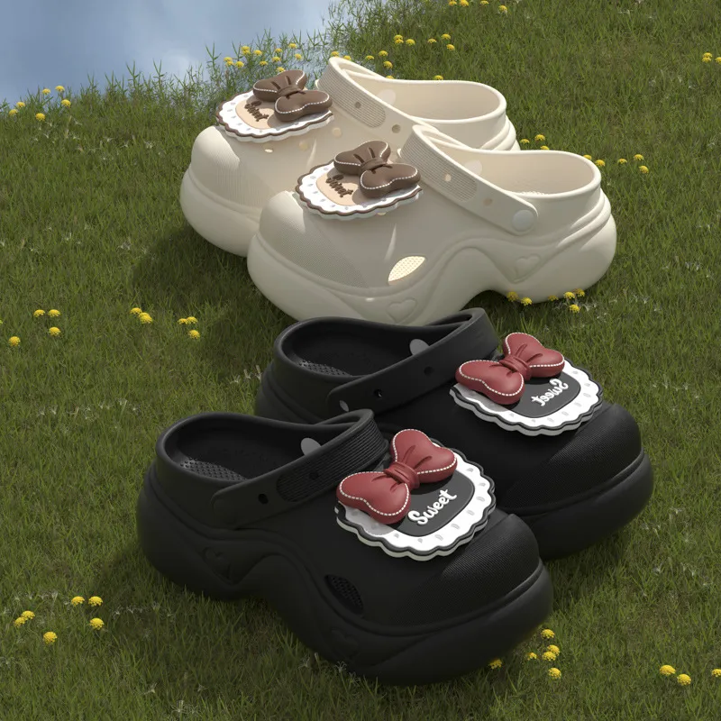 Ming Sheng Bowknot Clogs Summer Platform Height Increasing Squashy And Bouncy Feeling Slip Resistant Cute Slippers-6