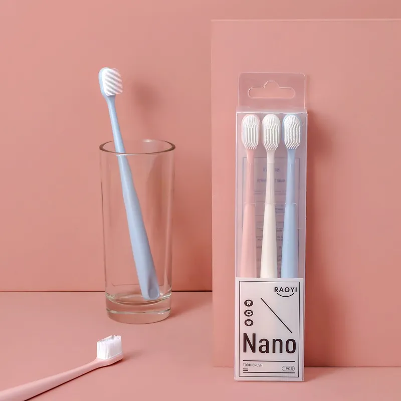 RAOYI Macaron Japanese Nano Wide Tip Toothbrushes 3 Pcs Pack-1