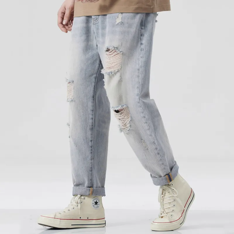 FAIRWHALE Spring Summer Jeans Unisex Light Blue-3