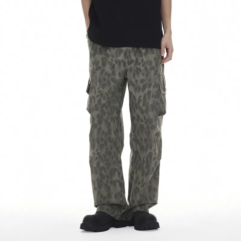 FAIRWHALE Casual Pants Unisex Black Gray Panther Print-2