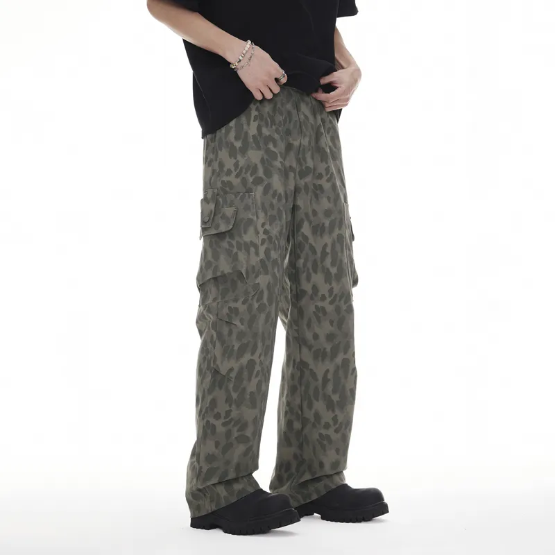 FAIRWHALE Casual Pants Unisex Black Gray Panther Print-5