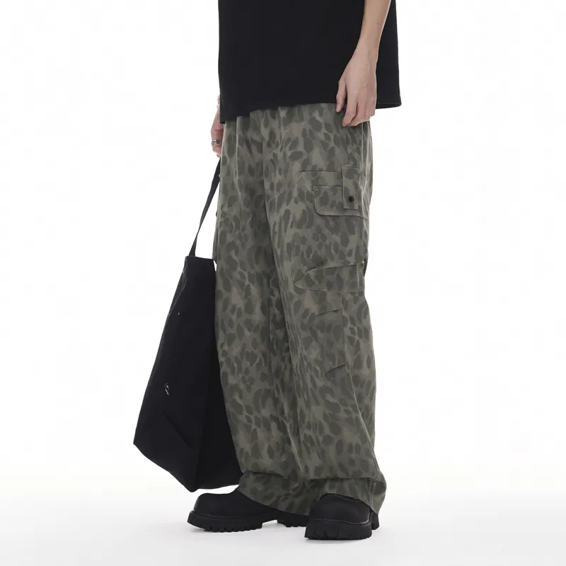 FAIRWHALE Casual Pants Unisex Black Gray Panther Print-7