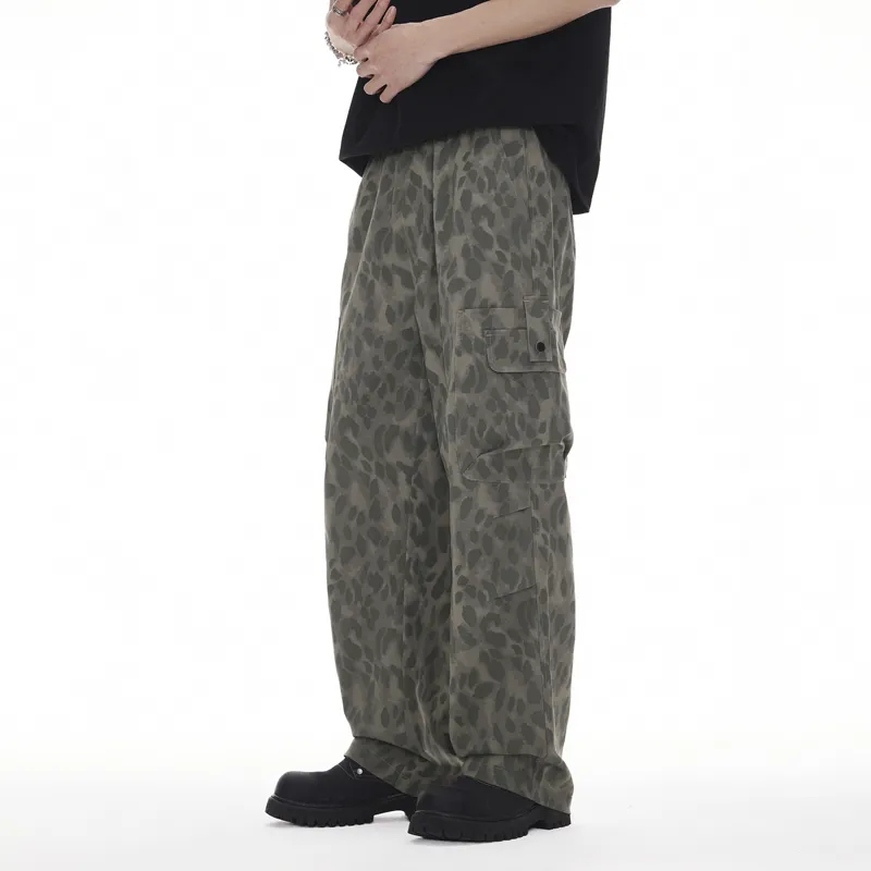 FAIRWHALE Casual Pants Unisex Black Gray Panther Print-6