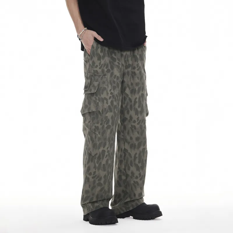 FAIRWHALE Casual Pants Unisex Black Gray Panther Print-4