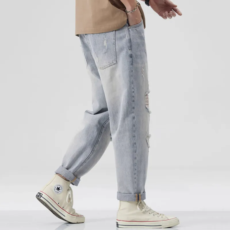 FAIRWHALE Spring Summer Jeans Unisex Light Blue-5