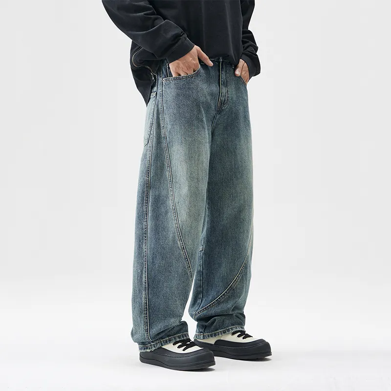 FAIRWHALE Spring Summer Scimitar Jeans Unisex Denim Blue-7