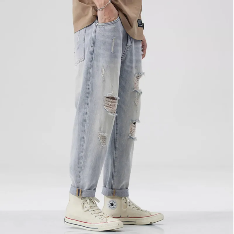 FAIRWHALE Spring Summer Jeans Unisex Light Blue-4