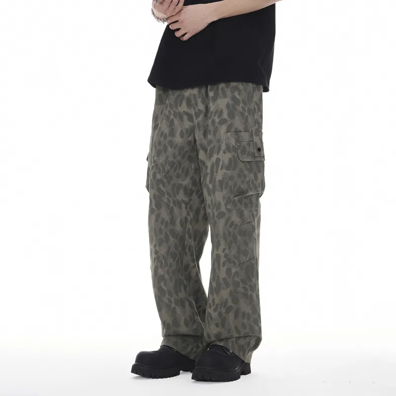 FAIRWHALE Casual Pants Unisex Black Gray Panther Print-3