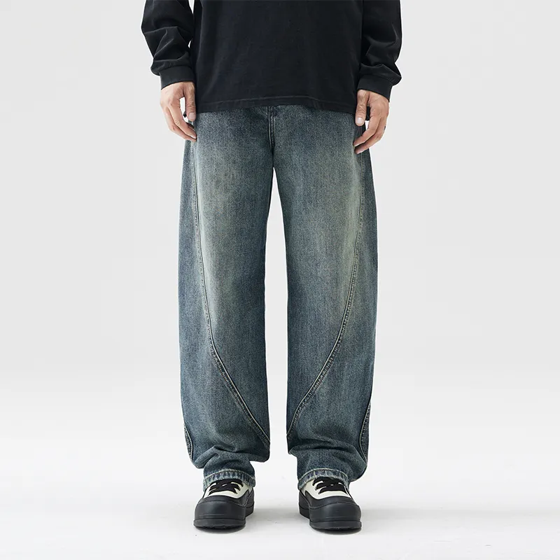 FAIRWHALE Spring Summer Scimitar Jeans Unisex Denim Blue-5