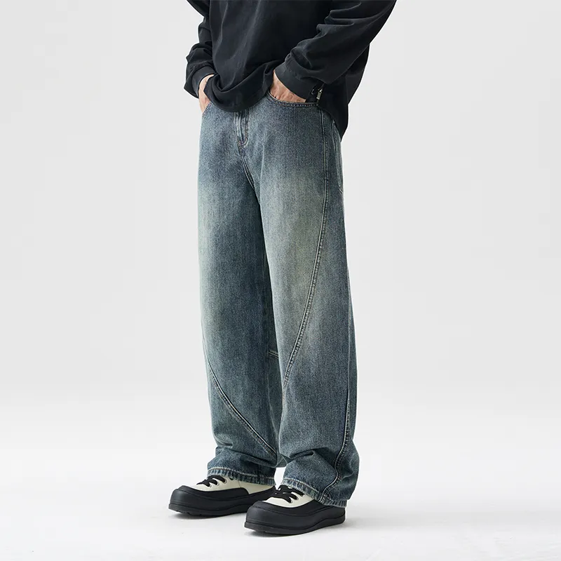 FAIRWHALE Spring Summer Scimitar Jeans Unisex Denim Blue-3