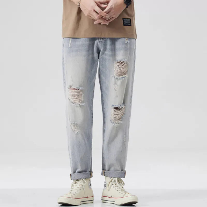 FAIRWHALE Spring Summer Jeans Unisex Light Blue-2