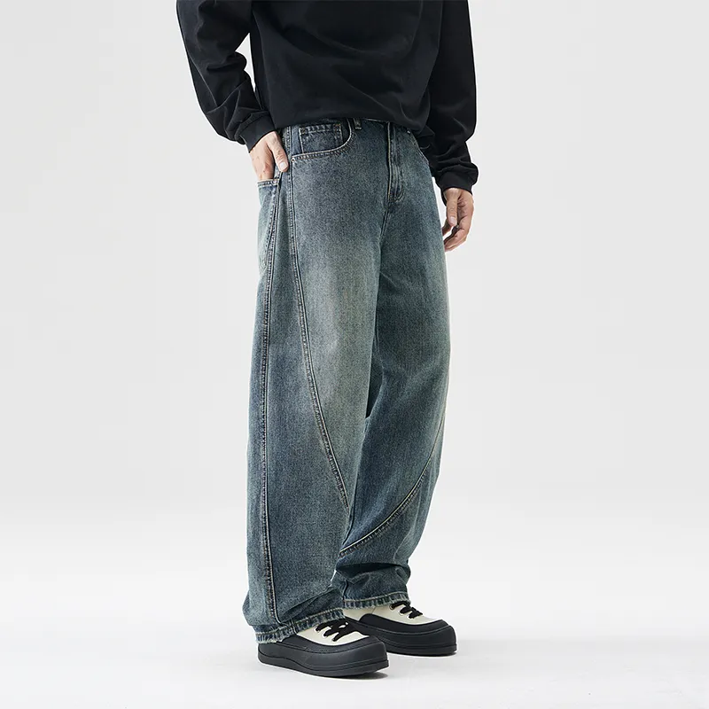 FAIRWHALE Spring Summer Scimitar Jeans Unisex Denim Blue-6