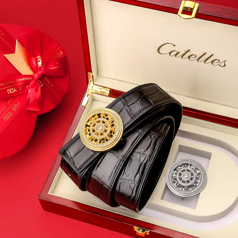 CATELLES No Patchwork Crocodile Leather Belts Men's 3.8cm-5