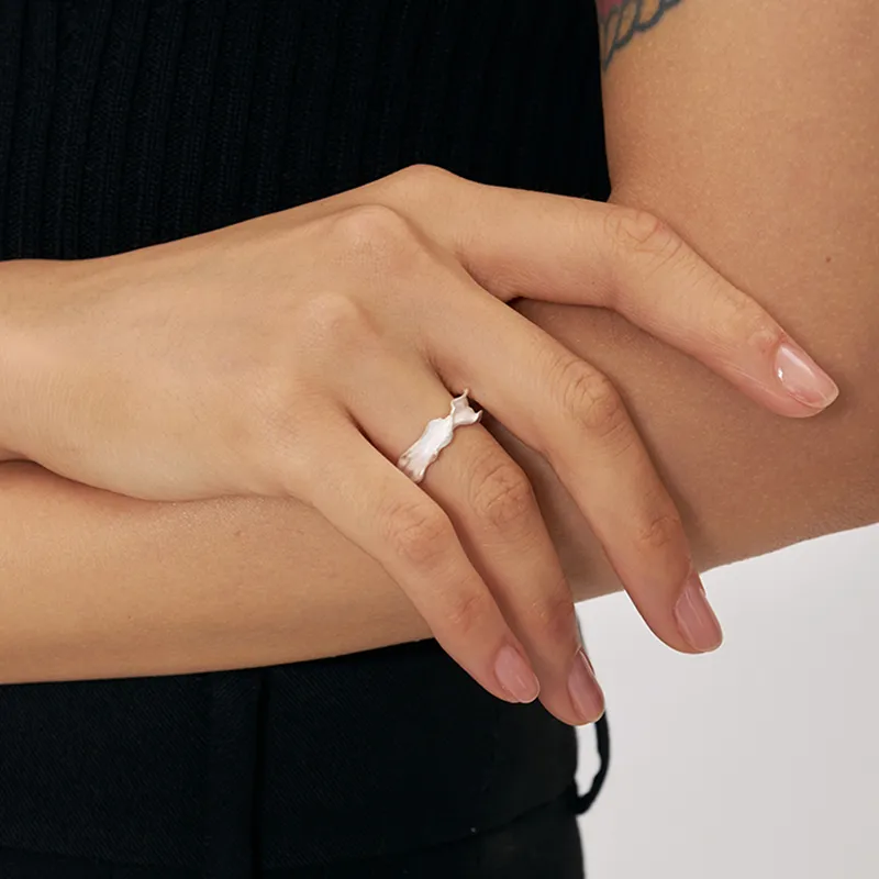 GITHA 925 Sterling Silver Burnished White Rings Unisex-1