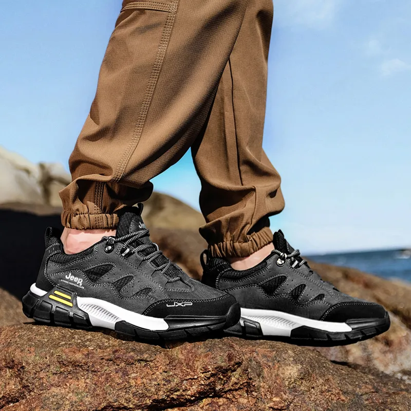 Jeep Shock Absorbers With Slip Resistant And Abrasion Resistant Properties Low Top Hiking Shoes Men's Black Gray-5