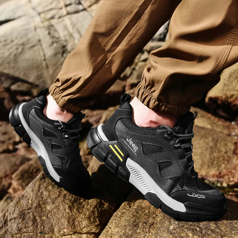 Jeep Shock Absorbers With Slip Resistant And Abrasion Resistant Properties Low Top Hiking Shoes Men's Black Gray-4