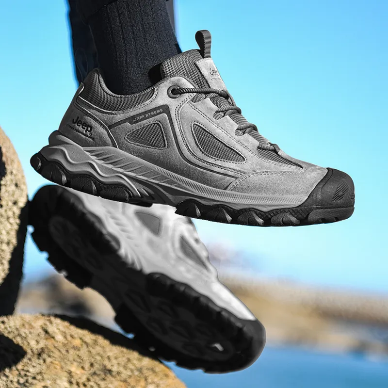 Jeep Pathfinder Collection Slip Resistant, Abrasion Resistant, Breathable Low Top Hiking Shoes Men's Gray-6