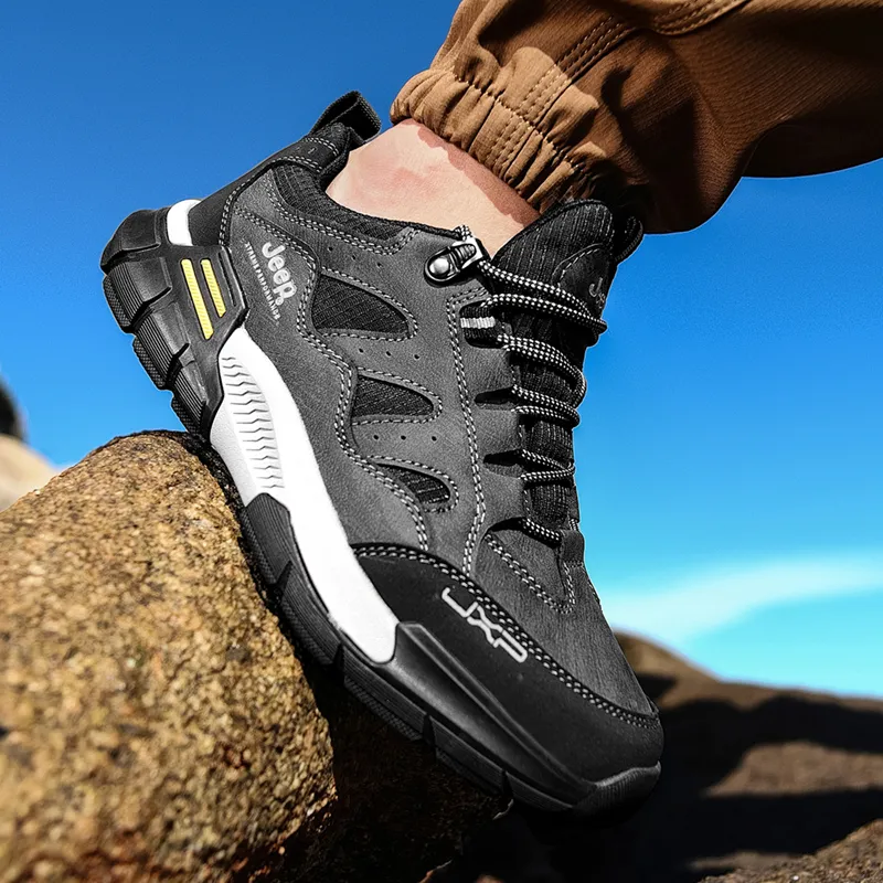 Jeep Shock Absorbers With Slip Resistant And Abrasion Resistant Properties Low Top Hiking Shoes Men's Black Gray-3