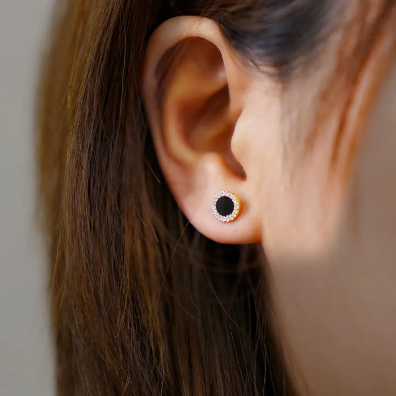 PINK U Alloy Stud Earrings Women's Black-3