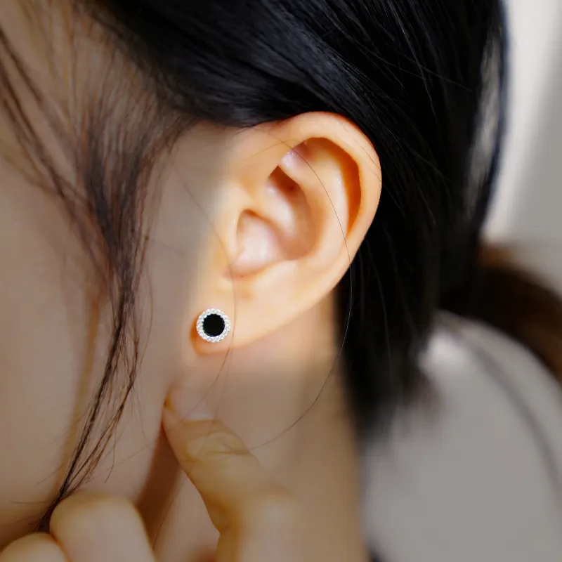 PINK U Alloy Stud Earrings Women's Black-4