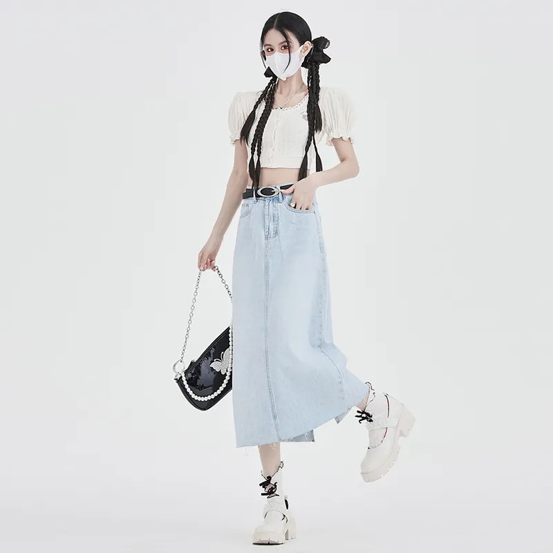 Kele Coco Denim Long Skirt Women's Light Blue-1