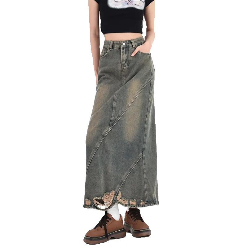 Kele Coco Denim Long Skirt Women's Vintage Blue-3