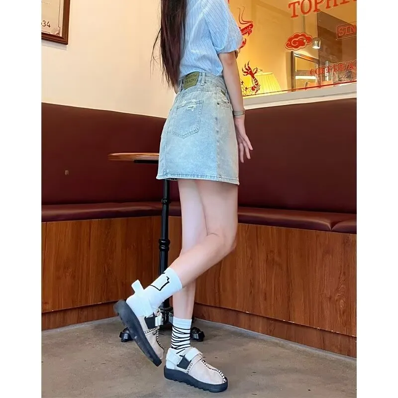 Kele Coco Denim Short Skirts Women's Light Blue-3