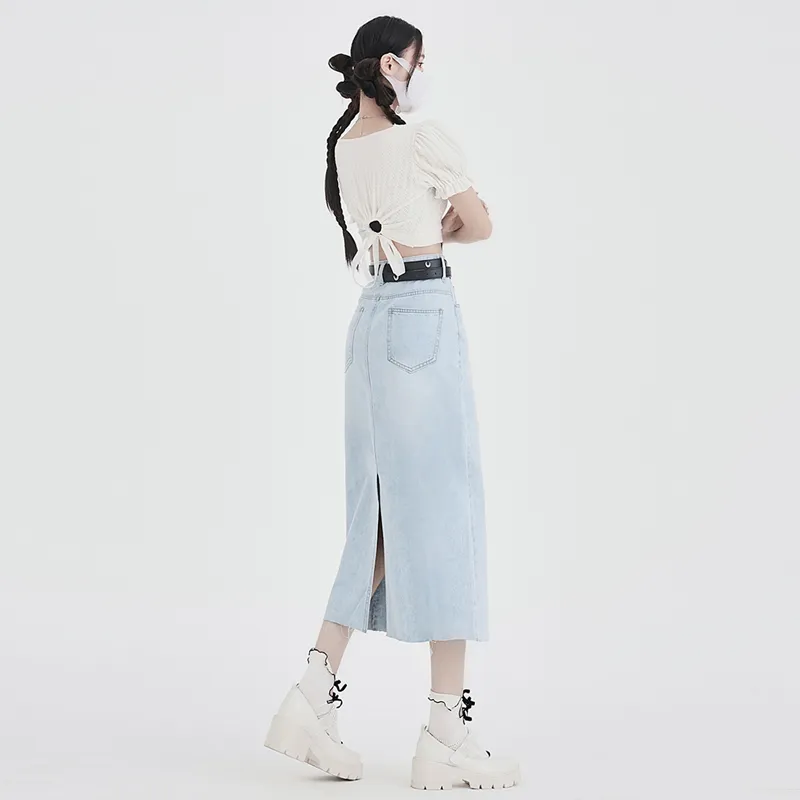 Kele Coco Denim Long Skirt Women's Light Blue-0