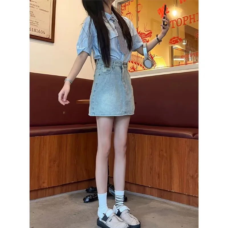 Kele Coco Denim Short Skirts Women's Light Blue-4