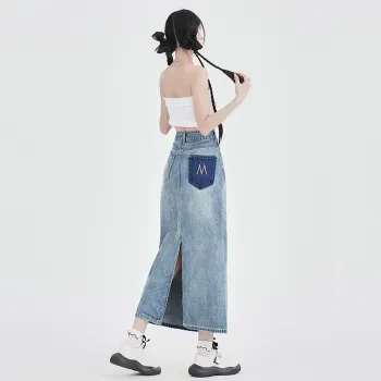 Kele Coco Denim Long Skirt Women's Vintage Blue