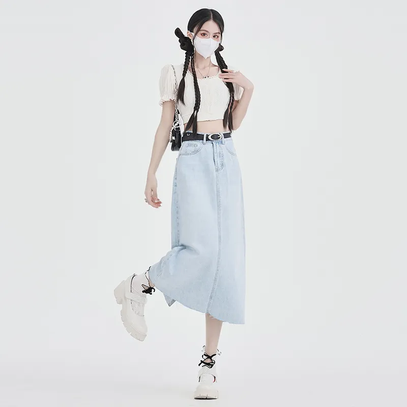 Kele Coco Denim Long Skirt Women's Light Blue-2