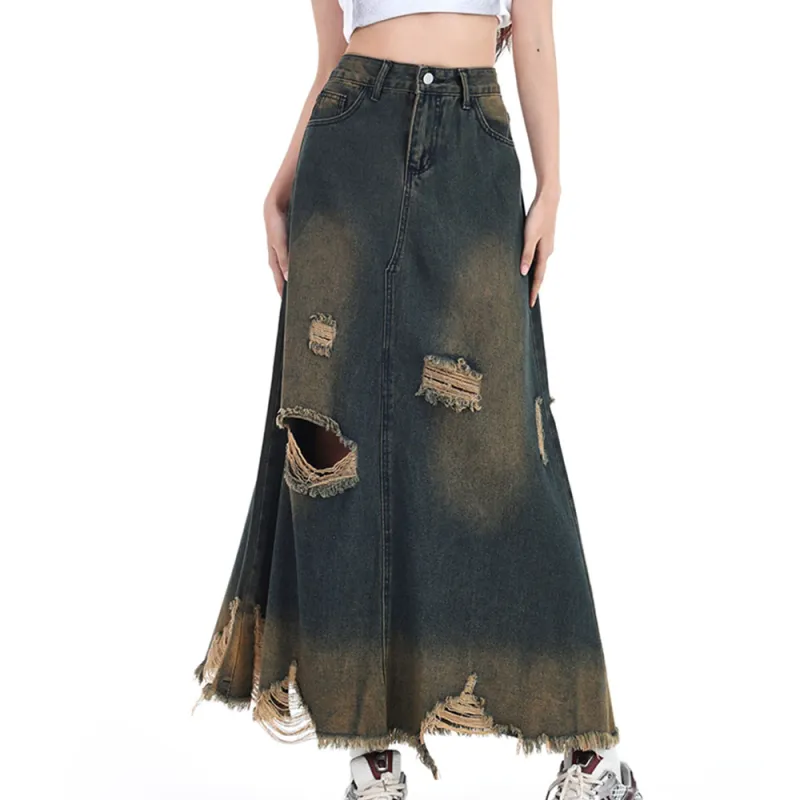 Kele Coco Denim Long Skirt Women's Vintage Blue-2