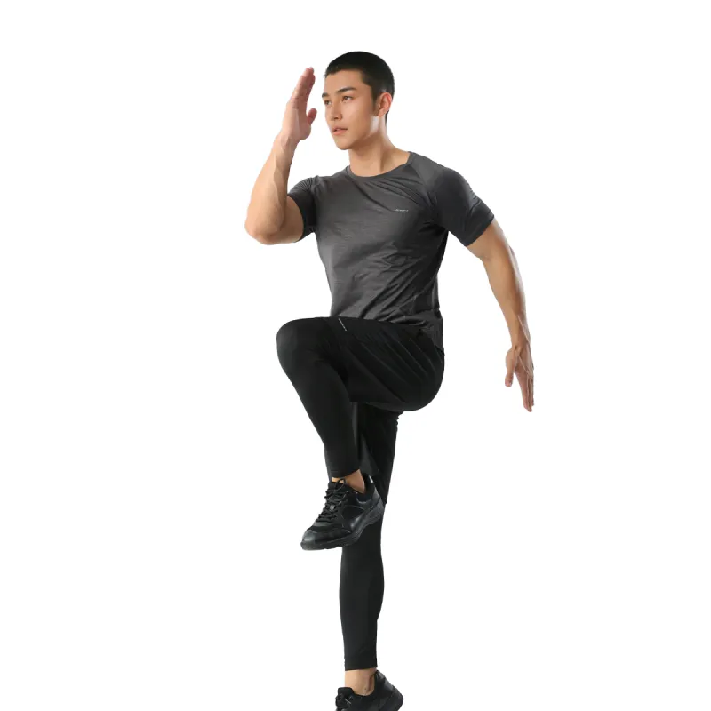 MESUCA Fitness Set Men's Set Black Heather Gray Top+Black Shorts+Black Pants-6